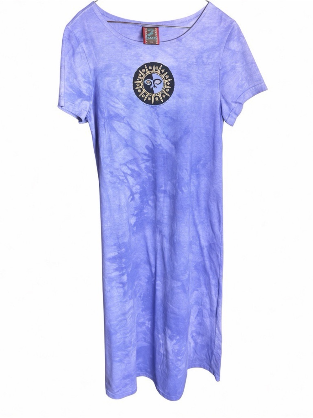 Vintage 90's Purple Sun Face Boho Hippie Midi Dress By DAGOLI 100% cotton Size M